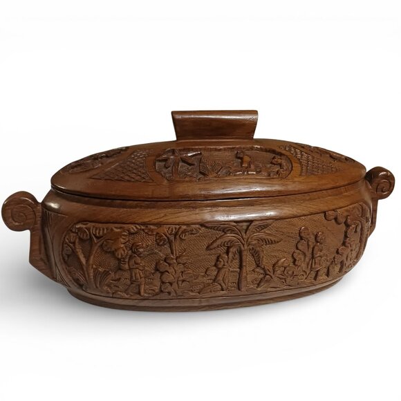 Vintage Madagascar Carved Wood Dish Tribal Handcrafted Decorative Art Piece - Picture 2 of 16